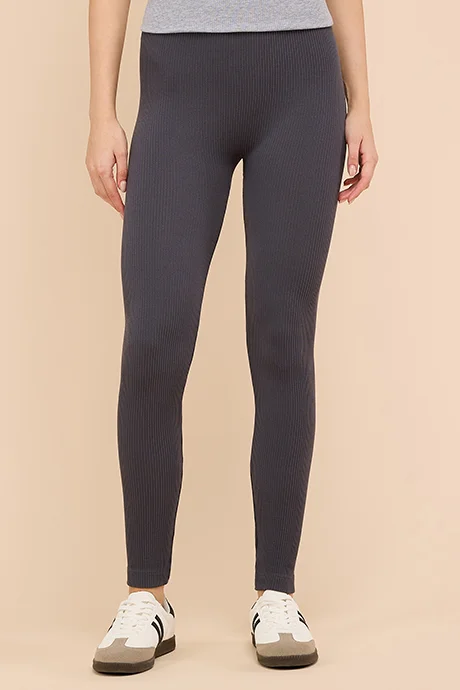 أر أند بي Solid Leggings with Elastic Waist