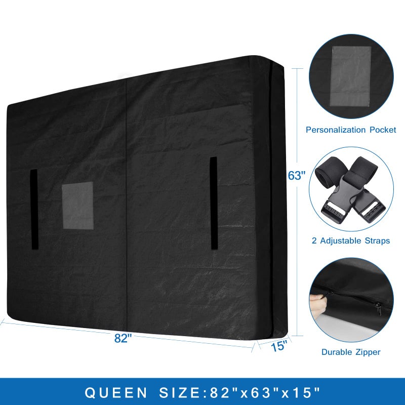 Coldwind Queen Mattress Bag for Moving Mattress Storage Bag  Waterproof Mattress Cover with Heavy Duty Handles 2 Adjustable Straps and Strong Zipper  Reusable Cover for Storage House Moving  Black  - Image 3