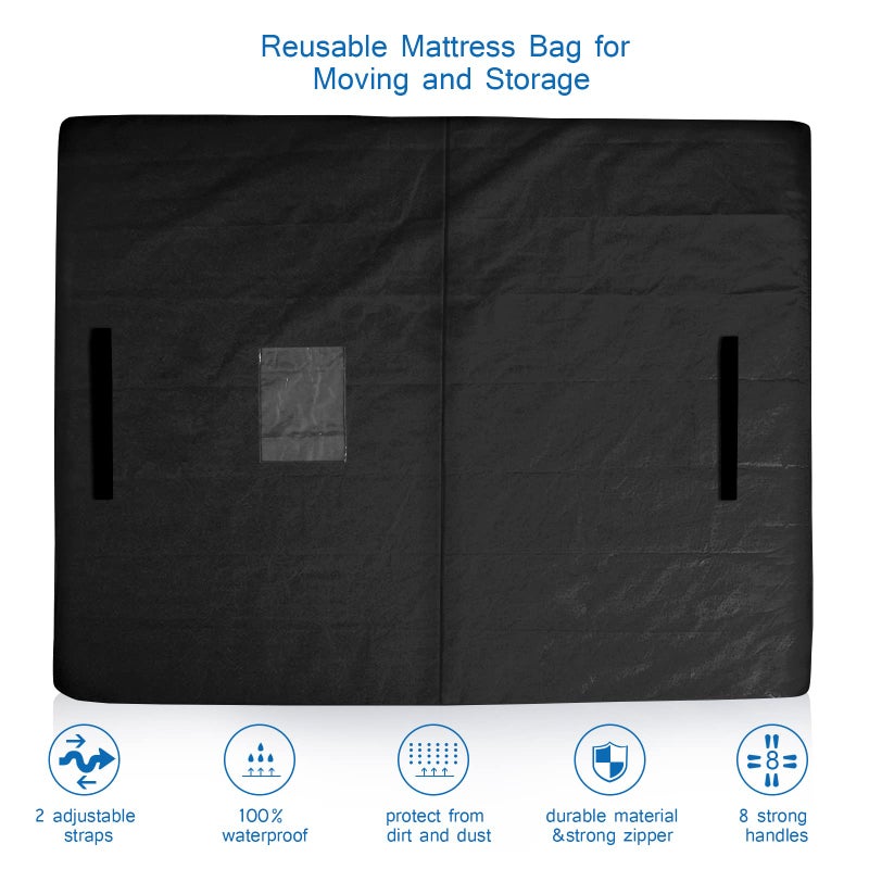 Coldwind Queen Mattress Bag for Moving Mattress Storage Bag  Waterproof Mattress Cover with Heavy Duty Handles 2 Adjustable Straps and Strong Zipper  Reusable Cover for Storage House Moving  Black  - Image 5