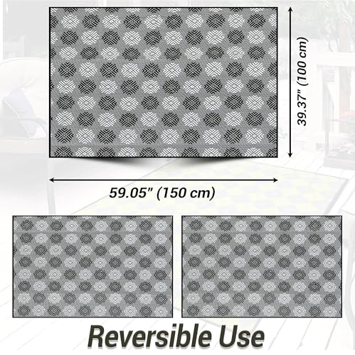 ARSUK Outdoor Patio Rug (5 x 3.3 ft) - Weatherproof, Indoor and Outdoor Use, Ideal for Garden, Camping, Balcony Carpet, Picnic, Backyard, Lightweight, Foldable, Recycled Plastic - Image 2