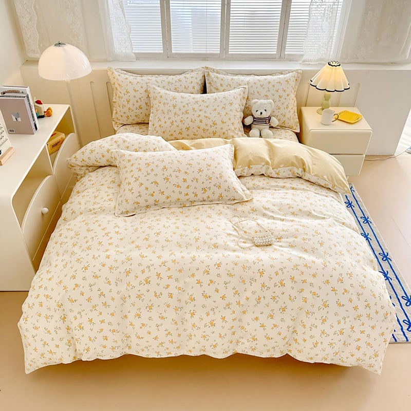 Bildenly Twin Size Duvet Cover Yellow Floral Comforter Cover Soft & Lightweight Bedding Set, Microfiber Quilt Cover with Zipper Closure and 1 Pillowcase - Image 1
