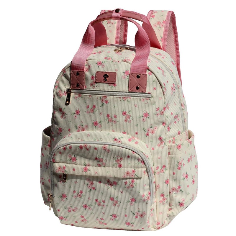 ESVAN Diaper Bag Backpack, Large Capacity Multifunction Baby Essentials Fashion Travel Pack Linen Canvas office Laptop Bag (Corduroy Cute Flower) - Image 1