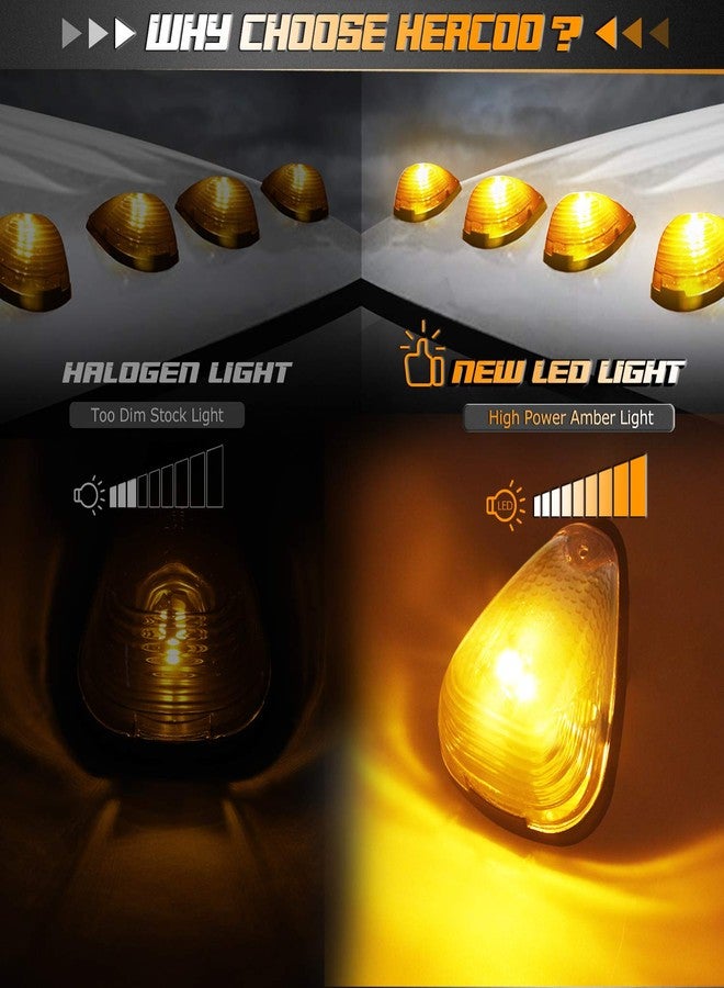 HERCOO LED Roof Lights Lenses Amber Cab Marker Clearance Running Compatible with 1999-2016 Ford Super Duty F250 F350 F450 F550 Aftermarket Replacement - Image 2
