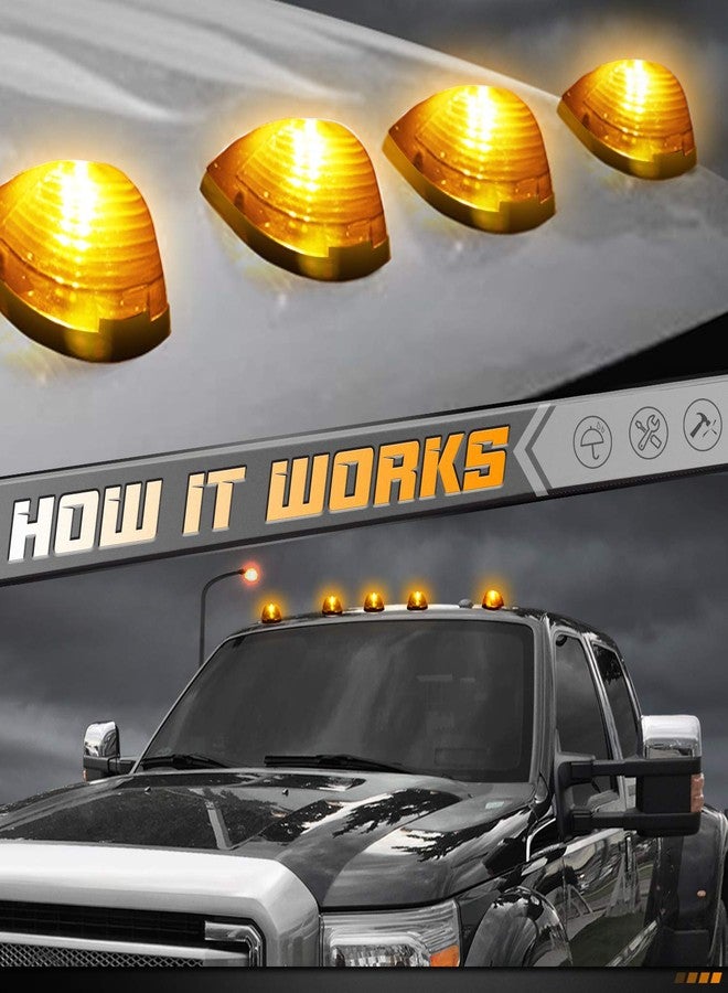HERCOO LED Roof Lights Lenses Amber Cab Marker Clearance Running Compatible with 1999-2016 Ford Super Duty F250 F350 F450 F550 Aftermarket Replacement - Image 5