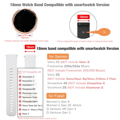 Abanen Silicone Watch Bands for Garmin Vivoactive 4S / Venu 2S / Venu 3S / Vivomove 3S, Soft Sport 18mm Quick Release Waterproof Replacement Wristband Strap for Garmin Forerunner 255s/265s (White) - Image 2