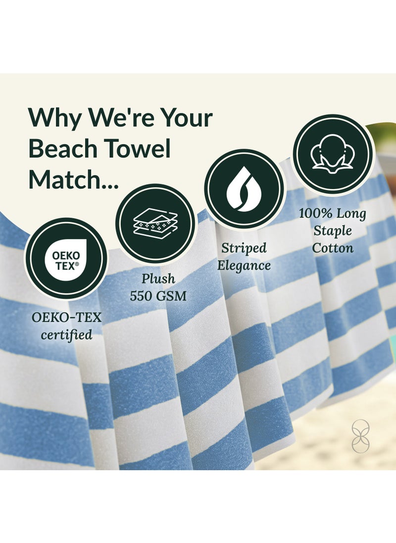 Cloud Scape Linen Cabana Stripe Beach Towel Set Pack of 2, Oversized Soft Cotton Towel, Perfect for Beach ,30x60, Light Blue  - Image 4