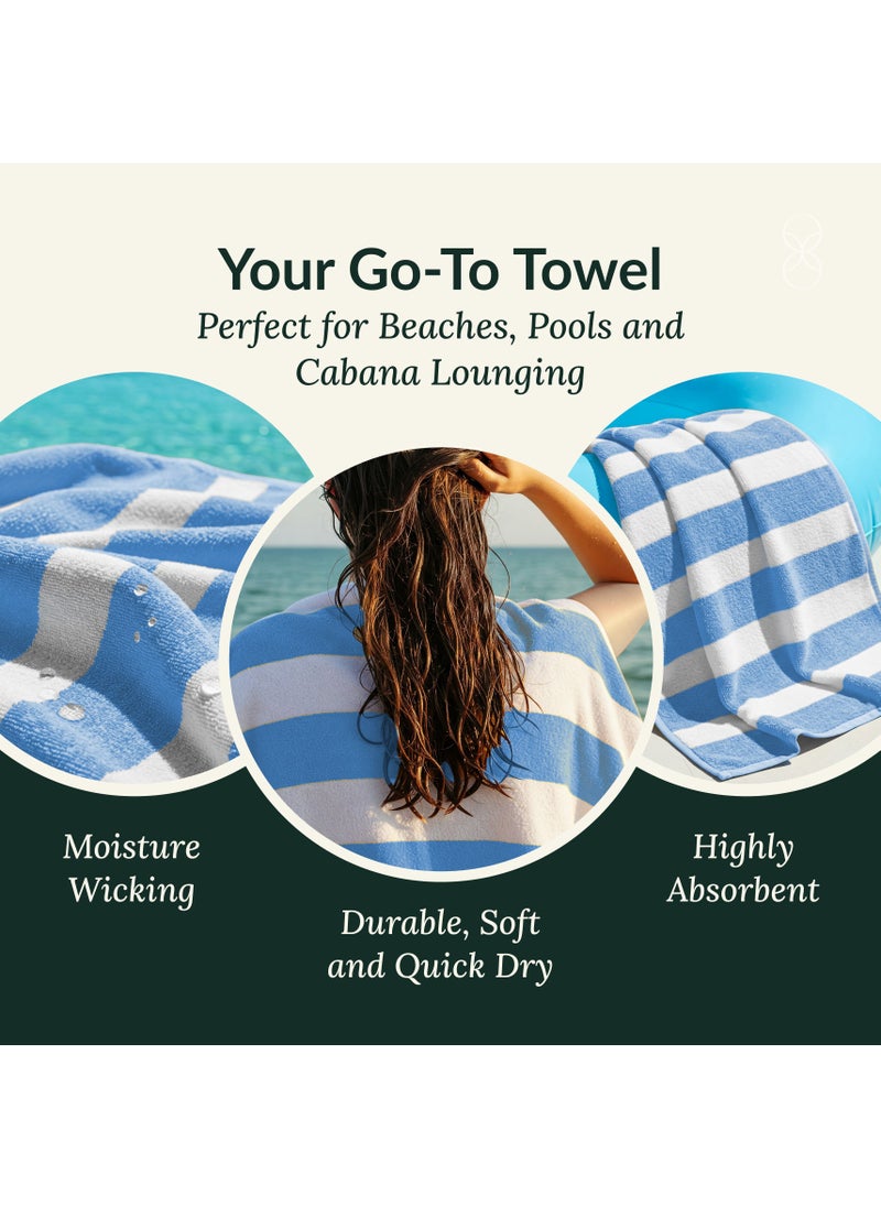 Cloud Scape Linen Cabana Stripe Beach Towel Set Pack of 2, Oversized Soft Cotton Towel, Perfect for Beach ,30x60, Light Blue  - Image 3