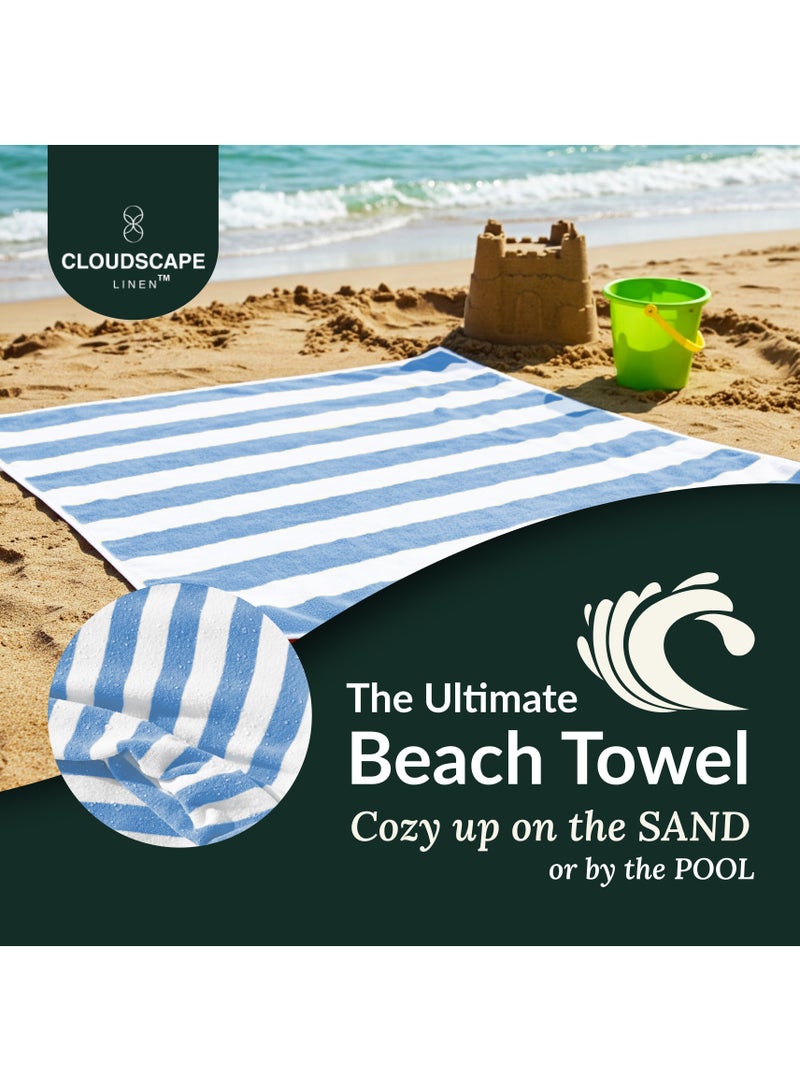 Cloud Scape Linen Cabana Stripe Beach Towel Set Pack of 2, Oversized Soft Cotton Towel, Perfect for Beach ,30x60, Light Blue - Image 2