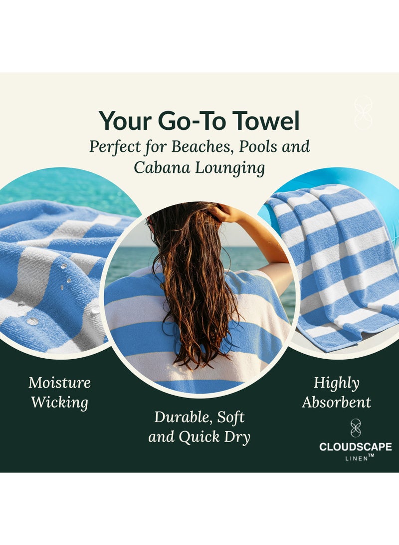 Cloud Scape Linen Cabana Stripe Beach Towel Set Pack of 2, Oversized Soft Cotton Towel, Perfect for Beach ,30x60, Light Blue - Image 3