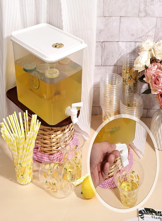 Foxtell Lemonade Stand Supplies Include 2 Pack 8.5L Plastic Drink Dispenser with Spigot 50 Sets Lemonade Cups with Lids and Paper Straws,17oz Disposable Iced Coffee Plastic Cup for Water Juice - Image 4