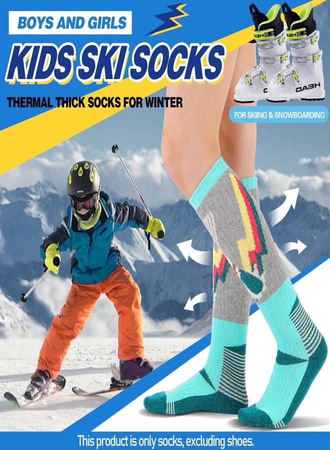 ANTSANG Kids Merino Wool Ski Socks for Girls Boys Teen Thermal Thick Warm Winter Hiking Knee High Stocking Stuffers Socks for Skiing Snowboarding(Skate A,4-7 Y) - Image 2