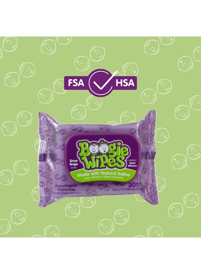 Boogie Baby Wipes by Boogie Wipes, Wet Wipes for Face, Hand, Body & Nose, Made with Vitamin E, Aloe, Chamomile and Natural Saline, Grape Scent, 30 Count, Pack of 12  - Image 2
