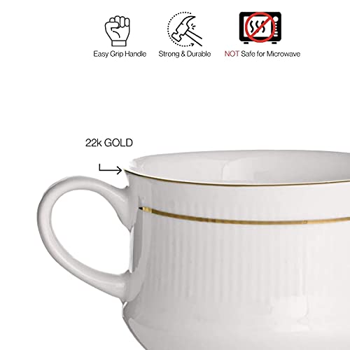 Clay Craft Ceramic Tea|Coffee Mug|Cup Set with Mona - 22K Gold Line, Special for Drink Tea, Coffee, Latte, 6-Pieces, White with Gold Lines, 180 ml (6 Piece Cups) - Image 3