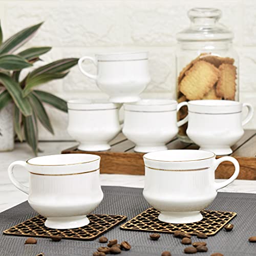 Clay Craft Ceramic Tea|Coffee Mug|Cup Set with Mona - 22K Gold Line, Special for Drink Tea, Coffee, Latte, 6-Pieces, White with Gold Lines, 180 ml (6 Piece Cups) - Image 5