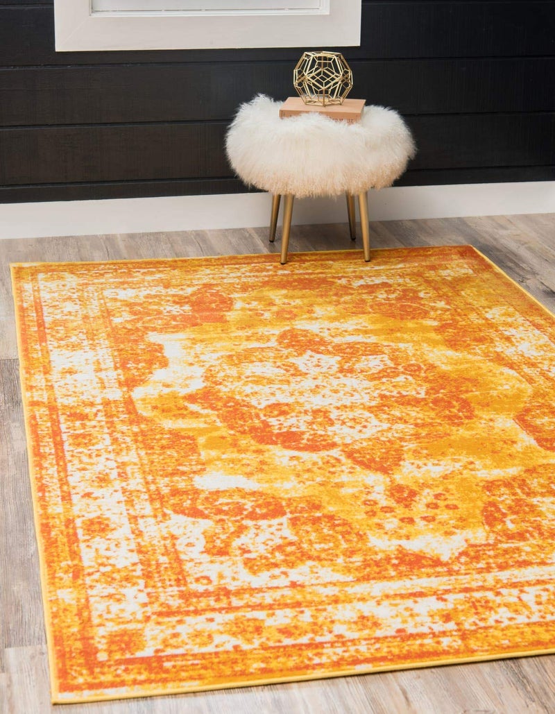 Unique Loom Sofia Collection Area Rug  Salle Garnier 4 1 x 6 1 Rectangle Orange Yellow