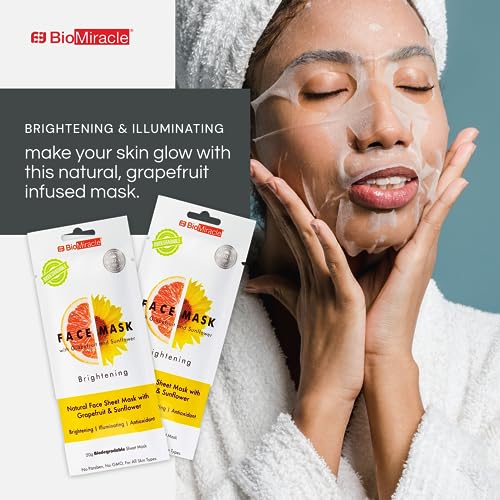 BioMiracle Natural Face Mask Sheet with Grapefruit and Sunflowers, Pack of 5, with Natural Antioxidants, for Illuminated Skin - Image 3