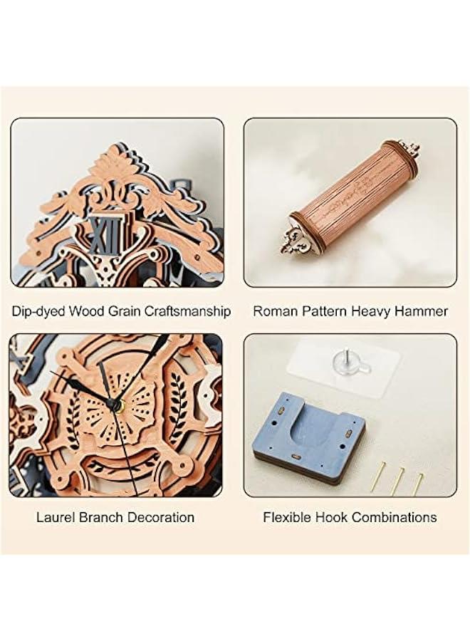 3D Puzzles for Adults Vintage Wooden Pendulum Clock Kits 12, Mechanical Building Model Kits DIY Wall Clock Hobbies for Adults Home Decor Gifts for Teens - Image 3