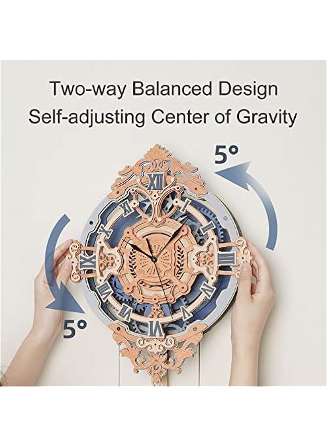 3D Puzzles for Adults Vintage Wooden Pendulum Clock Kits 12, Mechanical Building Model Kits DIY Wall Clock Hobbies for Adults Home Decor Gifts for Teens - Image 4