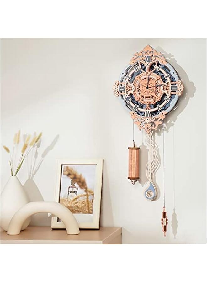 3D Puzzles for Adults Vintage Wooden Pendulum Clock Kits 12, Mechanical Building Model Kits DIY Wall Clock Hobbies for Adults Home Decor Gifts for Teens - Image 2