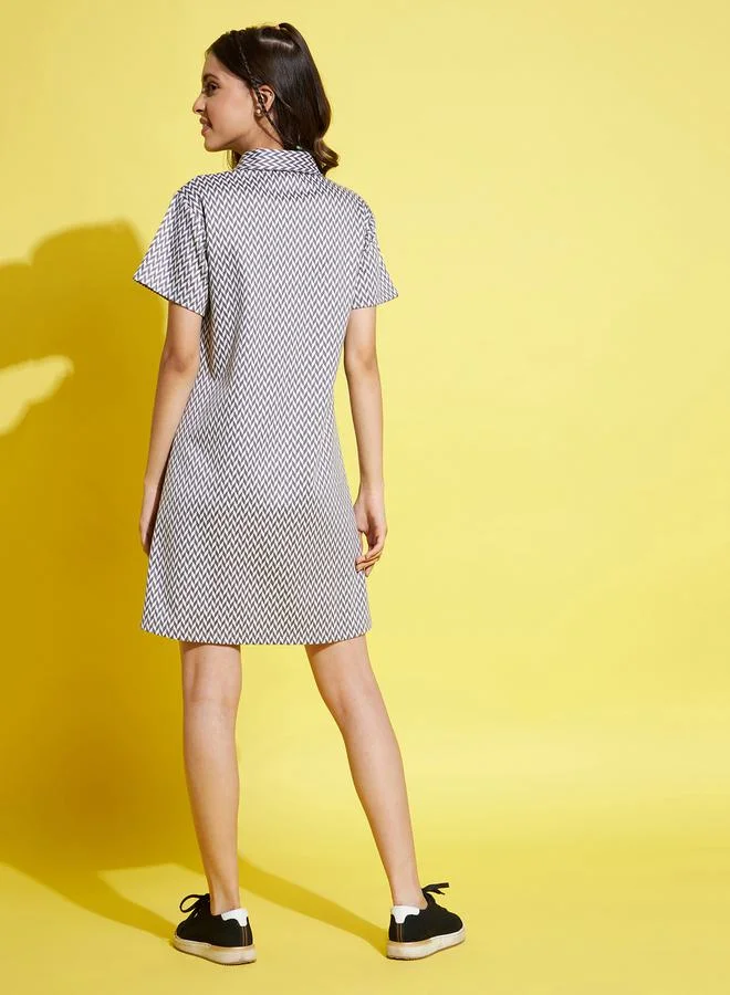 NOH.VOH Herringbone Polo Shirt Dress with Short Sleeves by Styli