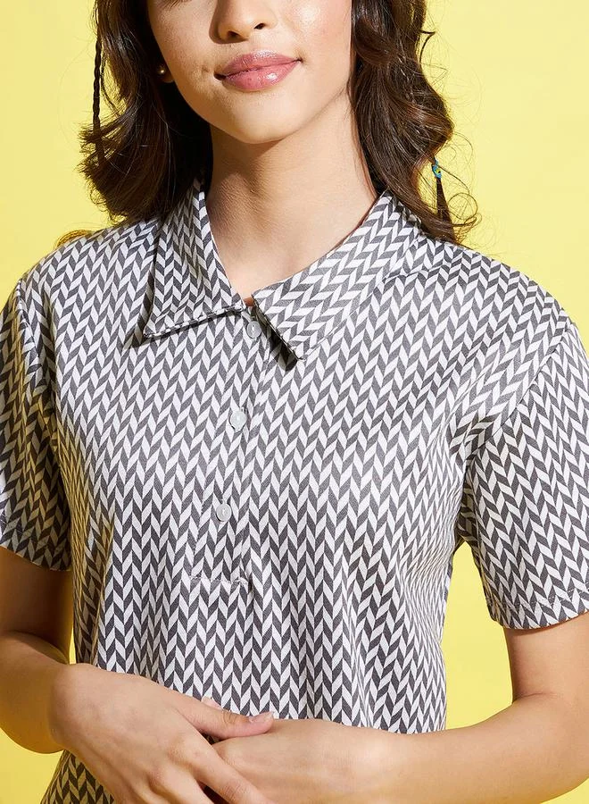 NOH.VOH Herringbone Polo Shirt Dress with Short Sleeves by Styli