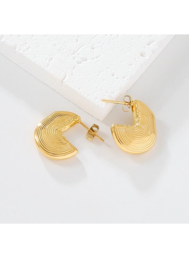 Minimalist Design All-match New Vintage Pop Wind Annual Ring Mosquito Coil Disc Stainless Steel Gold-plated Earrings For Women 
