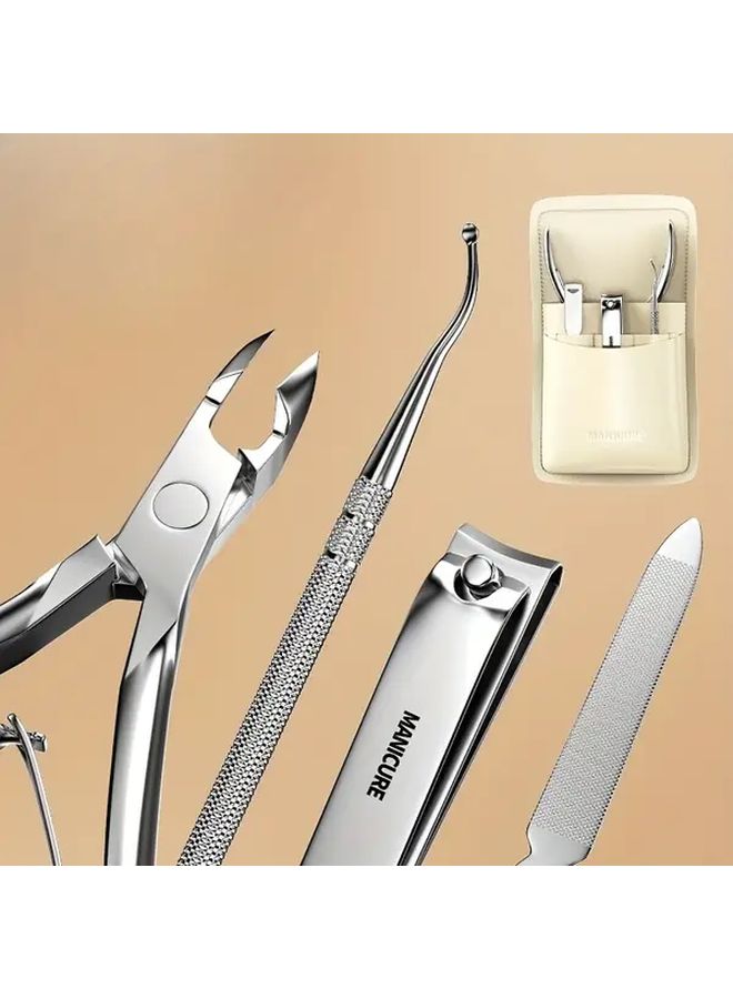 مجموعة رائعة مكونة من 5 قطع من مقصات التجميل للجمال، كلابر أظافر، مبرد وملقط من الجلد الأبيض - Image 2