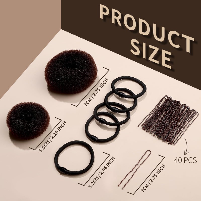 FANDAMEI Hair Bun Maker for Kids, 4PCS Donut Bun Maker Small with 4PCS Extra Small Hair Buns Kit. Ballet Hair Bun Maker for Kids, Hair Bun Set with Elastic Hair Ties, Hair Pins.(Brown) - Image 2