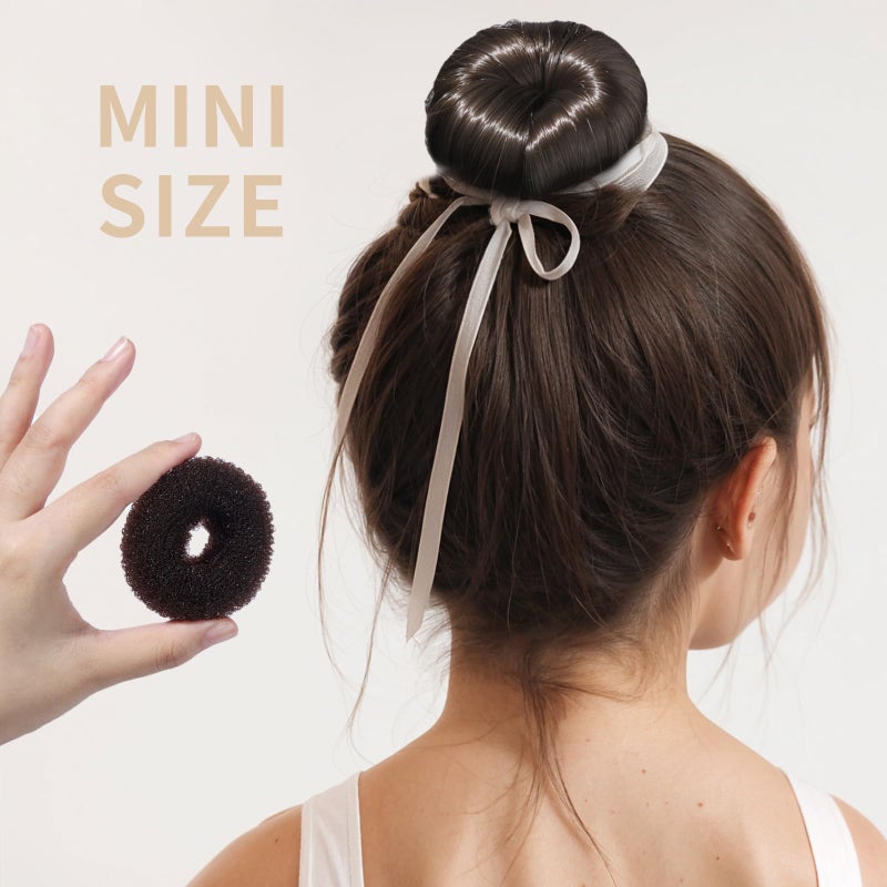 FANDAMEI Hair Bun Maker for Kids, 4PCS Donut Bun Maker Small with 4PCS Extra Small Hair Buns Kit. Ballet Hair Bun Maker for Kids, Hair Bun Set with Elastic Hair Ties, Hair Pins.(Brown) - Image 3