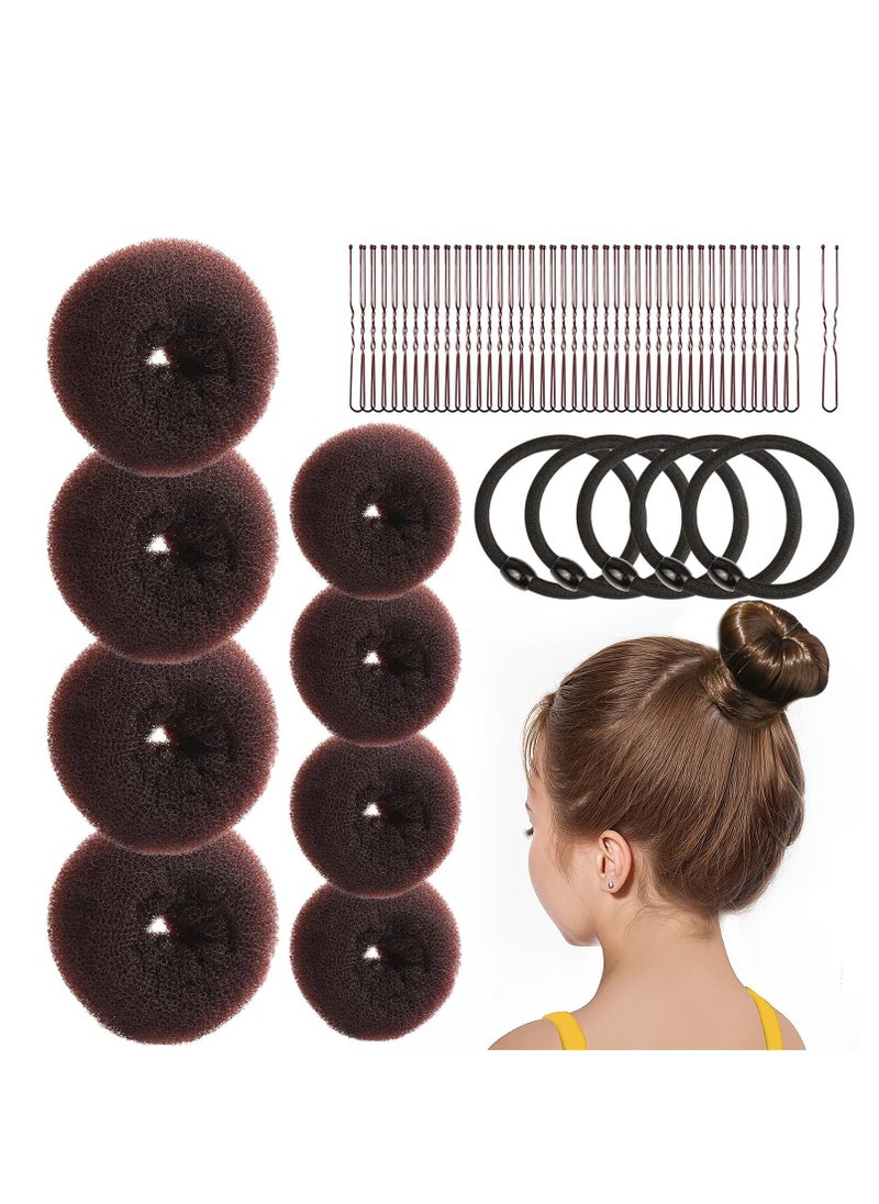 FANDAMEI FANDAMEI 4PCS Donut Bun Makers for Kids with 4PCS Extra Small Hair Buns Kit, Ballet Bun Set with Elastic Hair Ties and Pins (Brown)  - Image 1