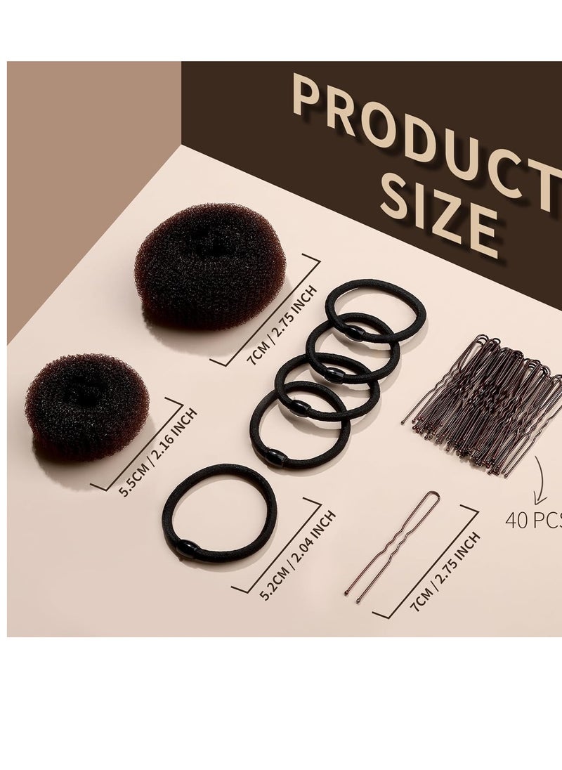 FANDAMEI FANDAMEI 4PCS Donut Bun Makers for Kids with 4PCS Extra Small Hair Buns Kit, Ballet Bun Set with Elastic Hair Ties and Pins (Brown)  - Image 2