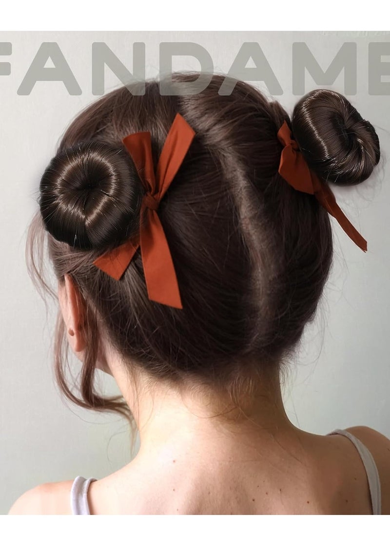FANDAMEI FANDAMEI 4PCS Donut Bun Makers for Kids with 4PCS Extra Small Hair Buns Kit, Ballet Bun Set with Elastic Hair Ties and Pins (Brown)  - Image 3