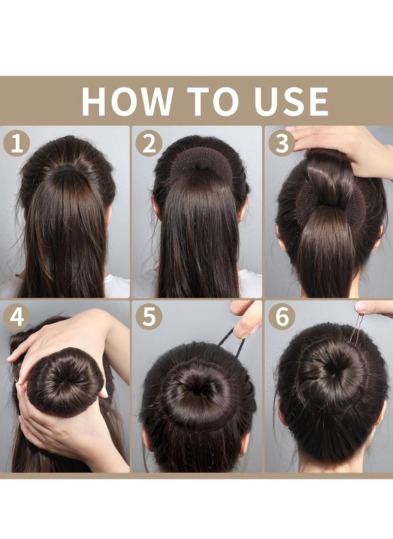 FANDAMEI FANDAMEI 4PCS Donut Bun Makers for Kids with 4PCS Extra Small Hair Buns Kit, Ballet Bun Set with Elastic Hair Ties and Pins (Brown)  - Image 4