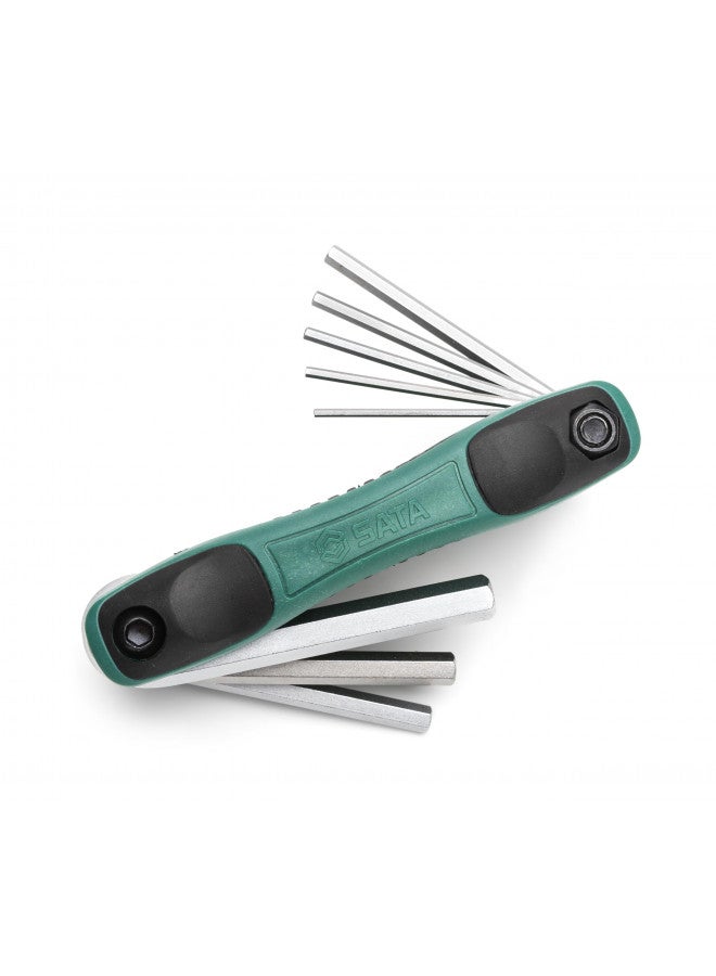 SATA 8-Piece Metric Folding Hex Key Set with Alloy Steel Construction and Ergonomic Dual Material Comfort Grip - ST09121SJ