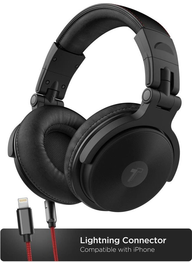 Thore ENCASED Thore Over Ear iPhone Headphones with Lightning Connector (Apple MFi Certified) – Closed Back Studio DJ Monitor Earphones (50mm Neodymium Drivers) (V200 Black/Red) - Image 4