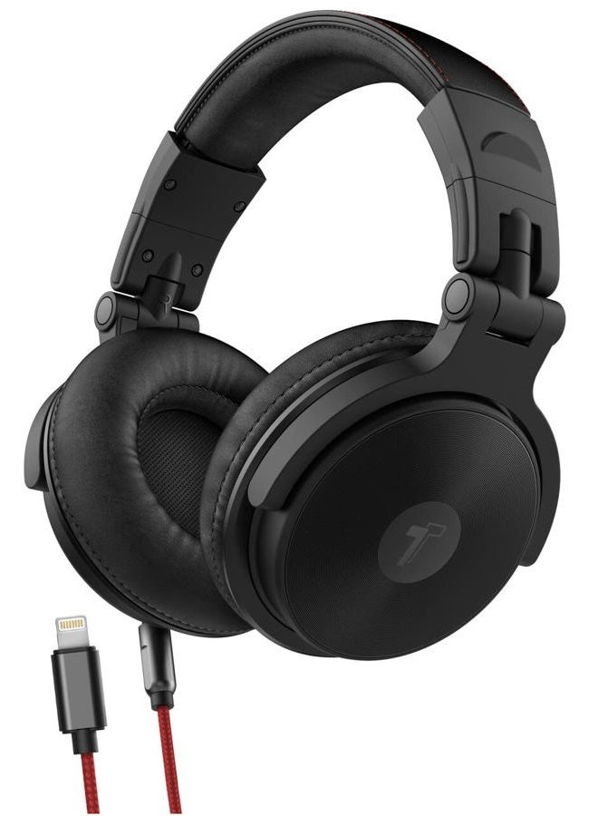 Thore ENCASED Thore Over Ear iPhone Headphones with Lightning Connector (Apple MFi Certified) – Closed Back Studio DJ Monitor Earphones (50mm Neodymium Drivers) (V200 Black/Red) - Image 1