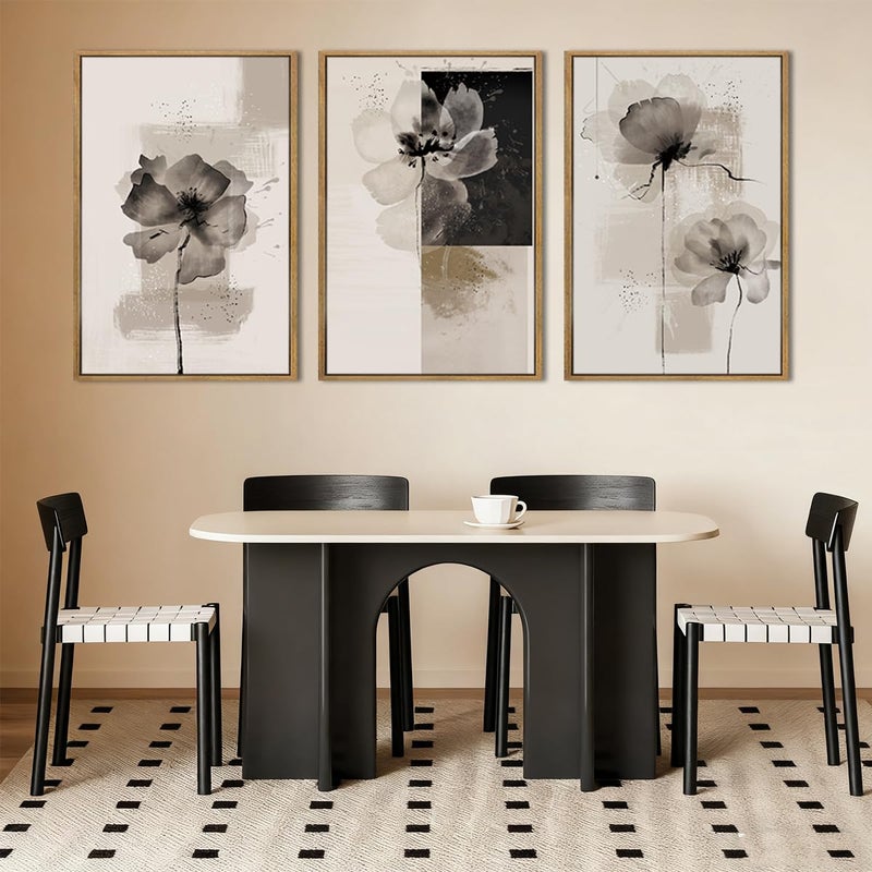 IARTTOP Extra Large Black Neutral Framed Wall Art 24x36 Inch Beige Tan Abstract Floral Canvas Wall Decor Set of 3 Minimalist Modern White Flower Art Prints for Living room Bedroom - Image 4