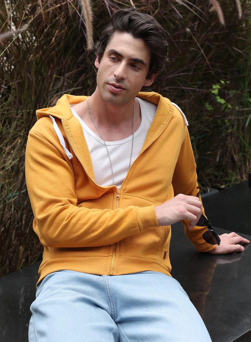 كامبوس سوترا هودي رجالي سادة بياقة بغطاء رأس وأكمام طويلة مضلعة