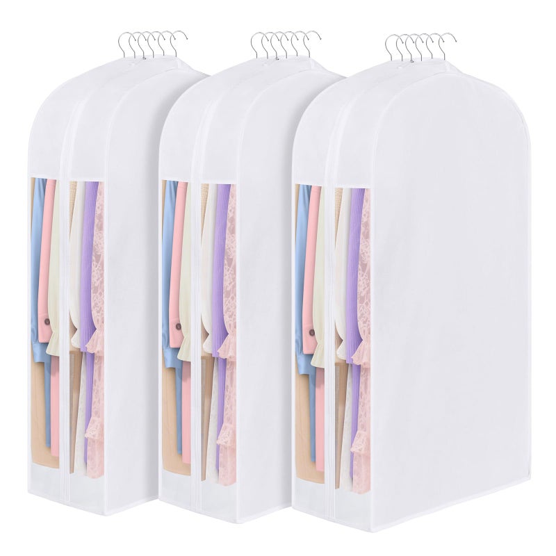 Kntiwiwo 43 Premium Cotton Garment Bag for Hanging Clothes Breathable Suit Bags for Closet Storage with Extre Large 10 Gusseted Clear Window Dust Cover with Zipper for Suits Jacket 3 Pack - Image 2