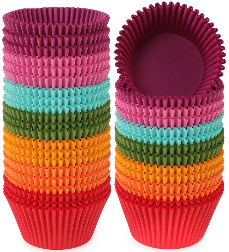 Caperci Bright Rainbow Jumbo Cupcake Liners Extra Large Muffin Baking Cups 300-Count, Odorless, Upgraded & Food Grade Grease-Proof Paper - Image 1
