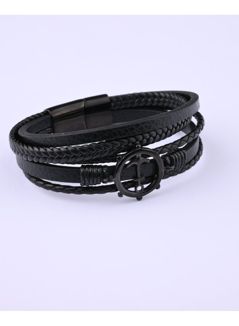 Akhet Men's natural leather bracelet in the shape of a compound heart, suitable for all ages, black color - Image 2
