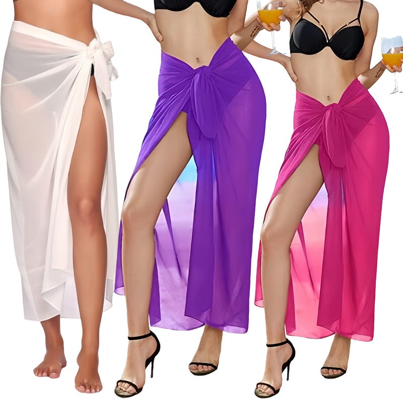 Solid Color Beach Blouse Skirt Chiffon Beach Wrap Skirt Bikini Swimsuit Skirt - Image 2