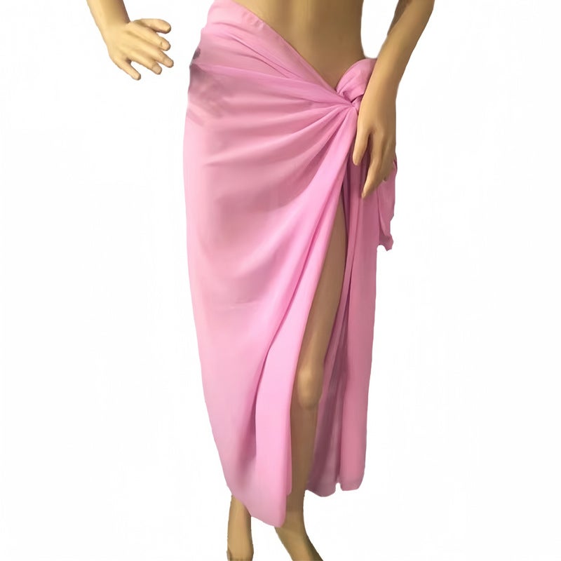 Solid Color Beach Blouse Skirt Chiffon Beach Wrap Skirt Bikini Swimsuit Skirt - Image 1