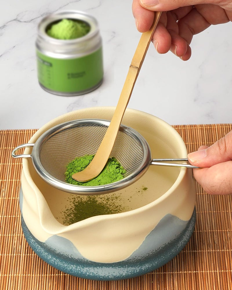 Joiish Matcha Whisk Set, 5 Pieces Ocean-Inspired Matcha Kit, Ceramic Bowl with Spout, Chasen Holder, Bamboo Whisk & Scoop and Stainless Steel Sifter, Premium Macha Tea Gift - Image 3
