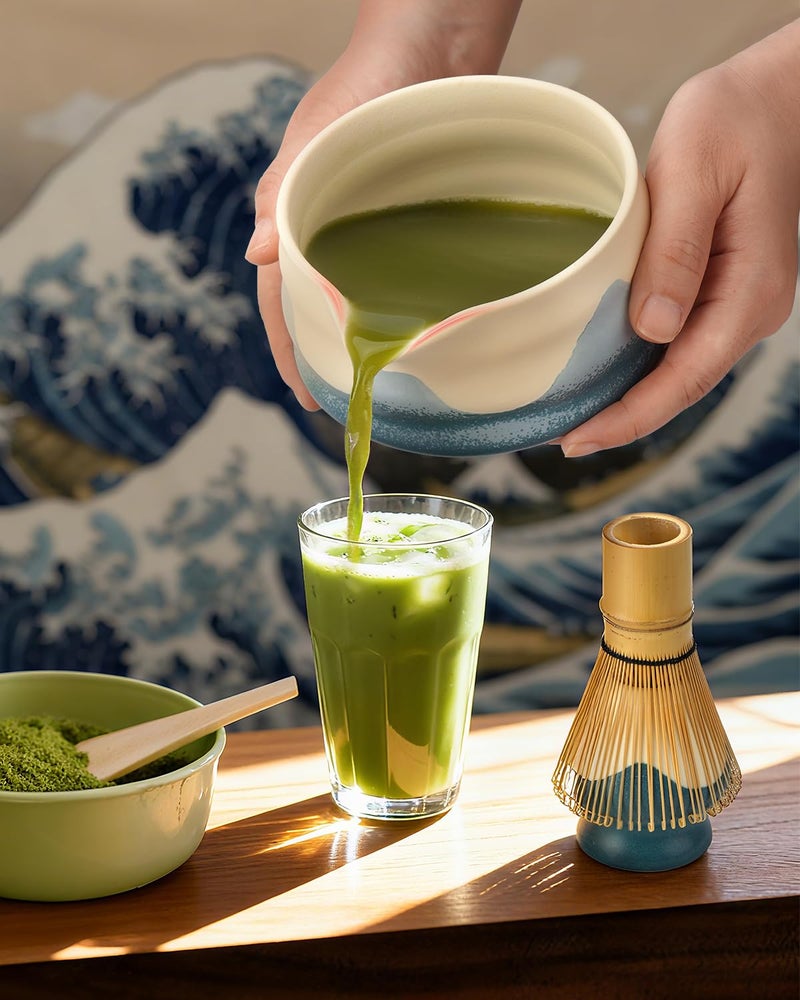Joiish Matcha Whisk Set, 5 Pieces Ocean-Inspired Matcha Kit, Ceramic Bowl with Spout, Chasen Holder, Bamboo Whisk & Scoop and Stainless Steel Sifter, Premium Macha Tea Gift - Image 5