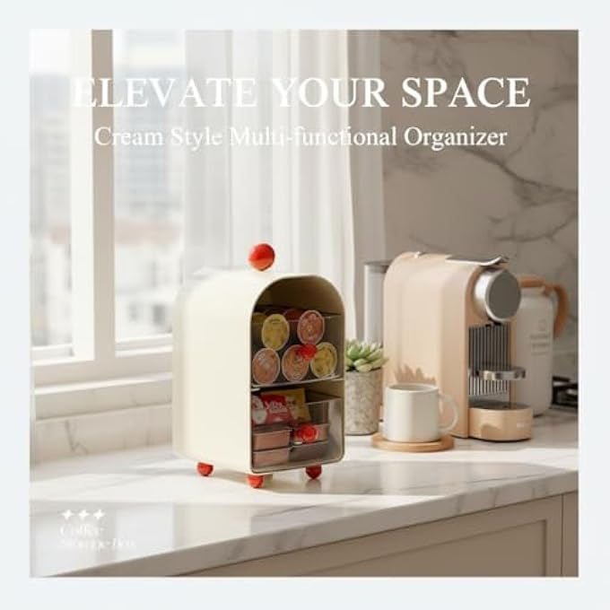 كاست ويف منظم أدراج أكياس الشاي، حامل تخزين كبسولات القهوة والسكر، طبقتين، صندوق شاي للمطبخ، رف لأكياس الشاي، للخزانة وسطح العمل، يوفر المساحة، متعدد الأغراض، أبيض - Image 4