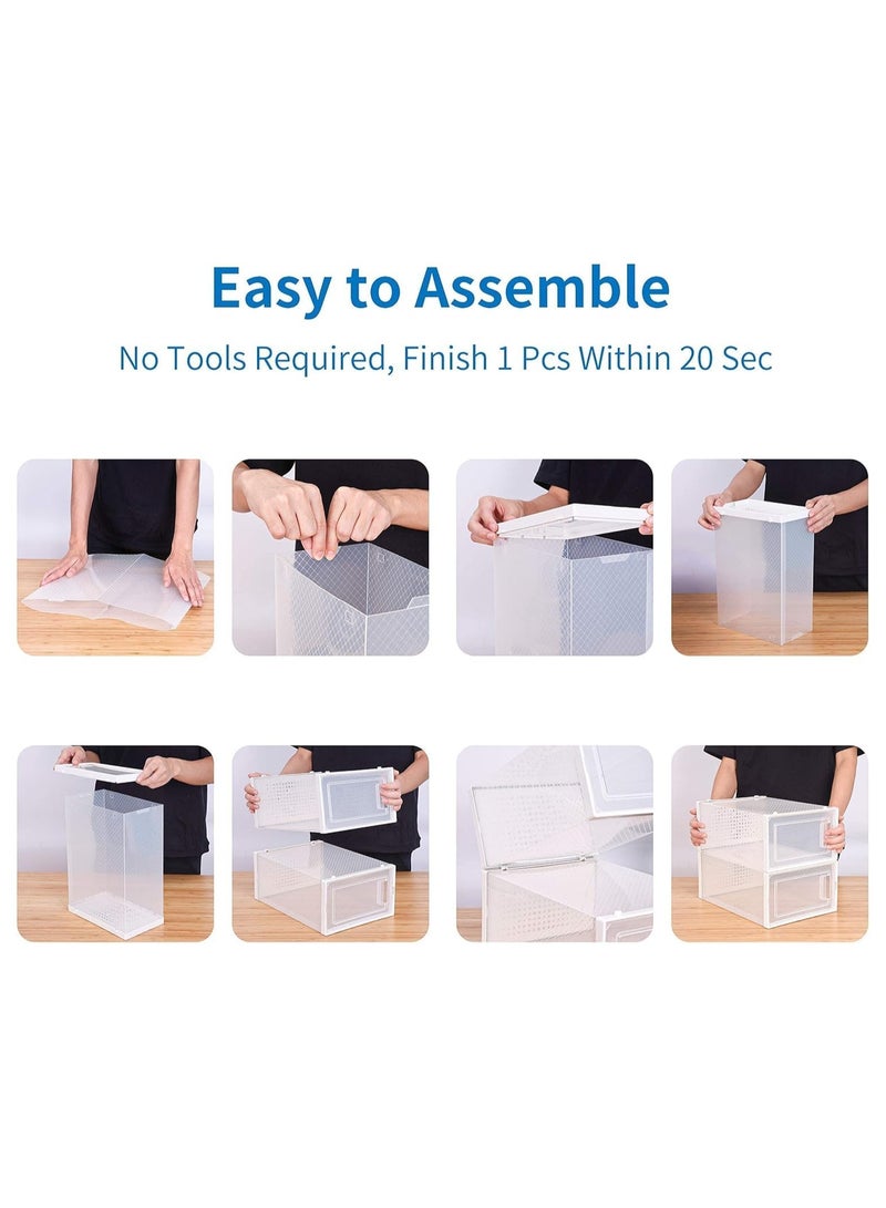 BLOOMING TIME Shoe Storage Boxes, Shoe Storage Organzier, Foldable Shoes Boxes Clear Plastic Stackable, Shoes Organzier, Sturdy Shoe Box Storage Container, Foldable Shoe Rack Sneaker Container - 4pc - Image 3