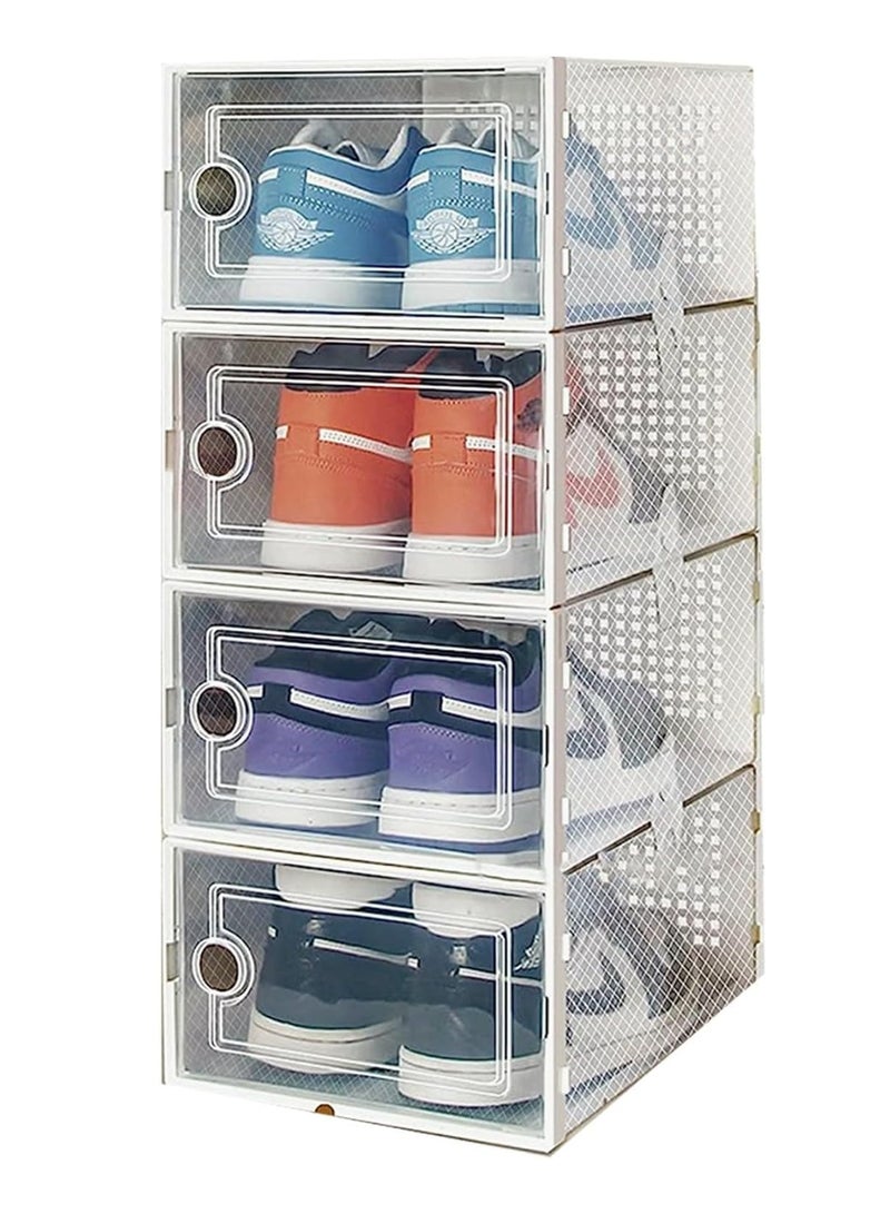 BLOOMING TIME Shoe Storage Boxes, Shoe Storage Organzier, Foldable Shoes Boxes Clear Plastic Stackable, Shoes Organzier, Sturdy Shoe Box Storage Container, Foldable Shoe Rack Sneaker Container - 4pc - Image 1