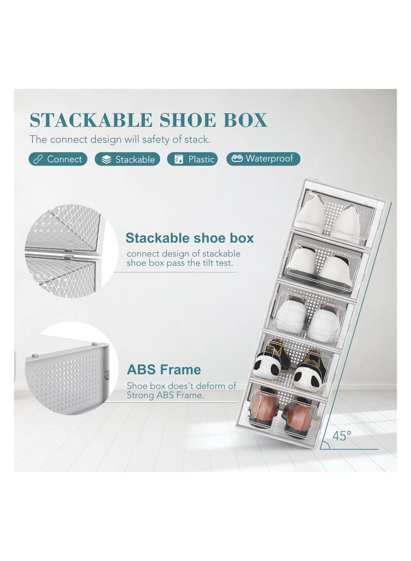 BLOOMING TIME Shoe Storage Boxes, Shoe Storage Organzier, Foldable Shoes Boxes Clear Plastic Stackable, Shoes Organzier, Sturdy Shoe Box Storage Container, Foldable Shoe Rack Sneaker Container - 4pc - Image 4