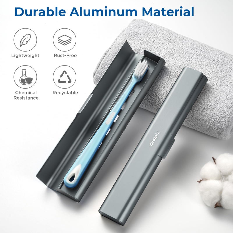 Oralphi Aluminum Toothbrush Travel Case, Portable Travel Toothbrush Holder, Durable Manual Toothbrush Box Container for Traveling, Bathroom, Camping, Business Trip-Gray Blue - Image 2